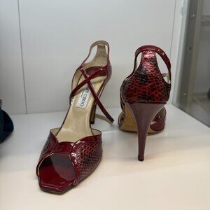 JIMMY CHOO RED PATENT LEATHER PYTON HEELS 39.5